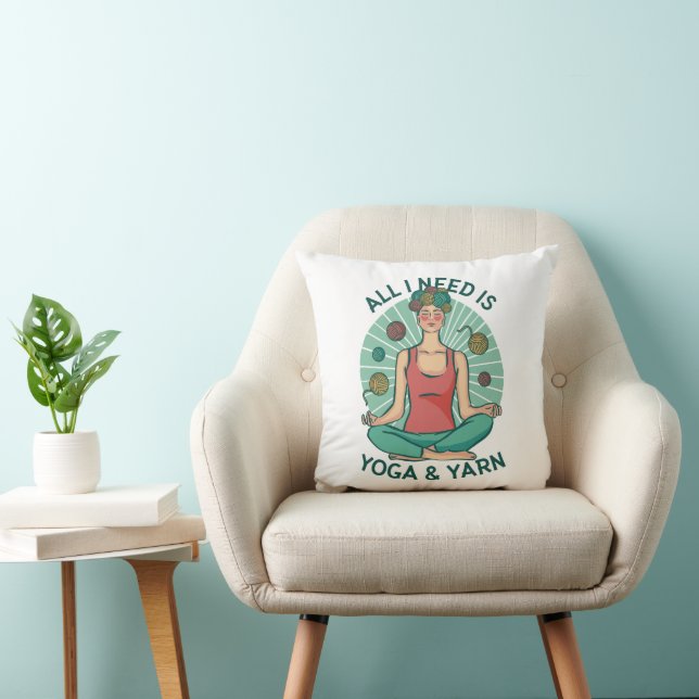 All I need is Yoga and Yarne Phrase Throw Pillow (Chair)