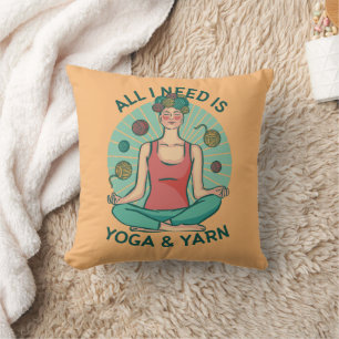 All I need is Yoga and Yarne Phrase Throw Pillow