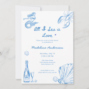 All I Sea Is Love Blue Coastal Bridal Shower Invitation