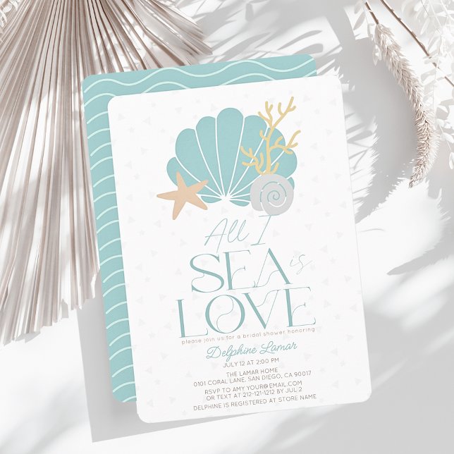 All I Sea is Love Blue Seashell Bridal Shower Invitation (Creator Uploaded)