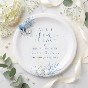 All I Sea Is Love Bridal Shower Blue Watercolor Paper Plate