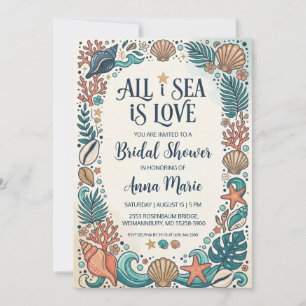 all i sea is love bridal shower invitations