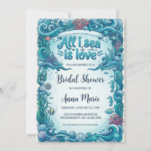 all i sea is love bridal shower invitations