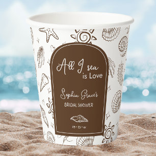 All I Sea is Love Brown Seashells Doodles Paper Cups