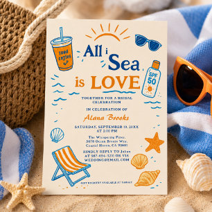 All I Sea Is Love Coastal Bold Beach Orange Art Invitation