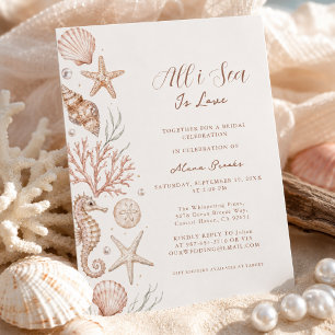 All I Sea Is Love Coastal Neutral Shell Art Invitation