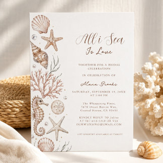 All I Sea Is Love Coastal Neutral Shell Art Invitation