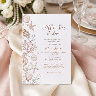 All I Sea Is Love Coastal Neutral Shell Art Invitation