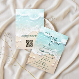 All I Sea Is Love Coastal QR Code Bridal Shower Invitation