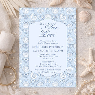All I Sea Is Love Dusty Blue Coastal Bridal Shower Invitation