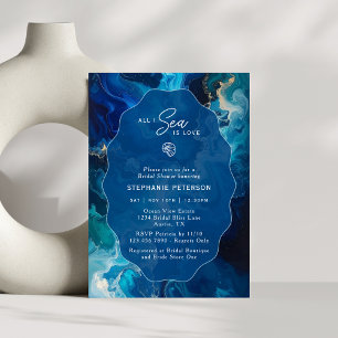 All I Sea Is Love Moody Coastal Blue Bridal Shower Invitation