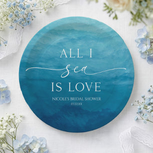 All I Sea Is Love Ocean Beach Sea Bridal Shower Paper Plate