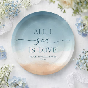 All I Sea Is Love Ocean Beach Shore Bridal Shower Paper Plate