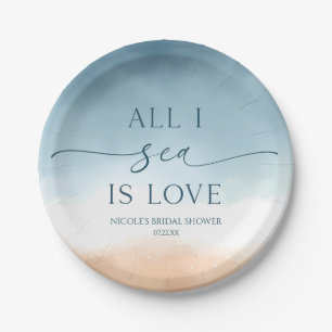 All I Sea Is Love Ocean Beach Shore Bridal Shower Paper Plate