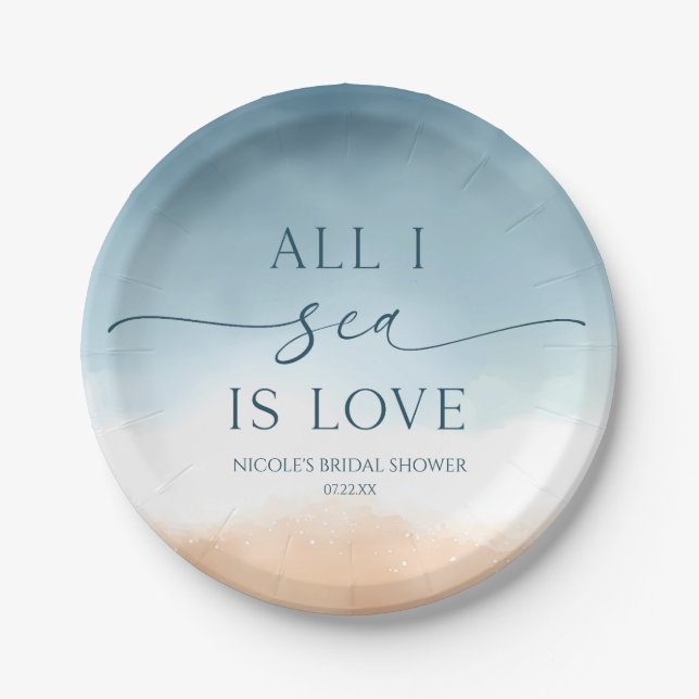 All I Sea Is Love Ocean Beach Shore Bridal Shower Paper Plate (Front)