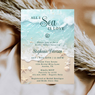 All I Sea Is Love Ocean Waves Beach Bridal Shower Invitation