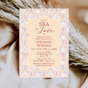 All I Sea Is Love Pink Seashell Bow Bridal Shower Invitation