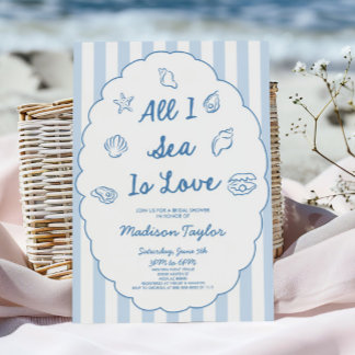 All I Sea Is Love Seashell Coastal Bridal Shower Invitation