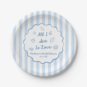 All I Sea Is Love Seashell Coastal Bridal Shower Paper Plate
