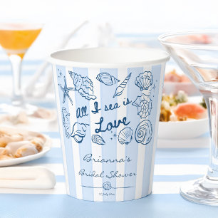 All I sea is love seashells bridal shower custom Paper Cups