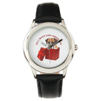 All I Want Christmas Boxer With Glasses Funny Dog Watch