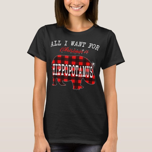 All I Want Christmas Is Hippopotamus Funny Xmas T-Shirt (Front)