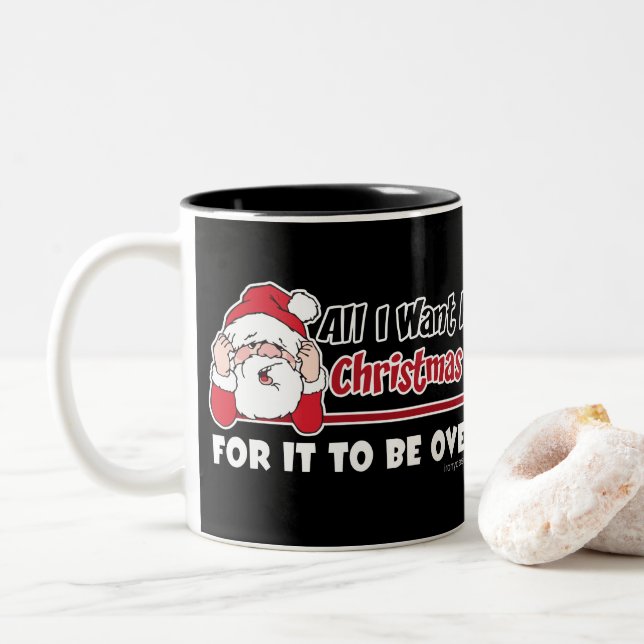 All I want for Christmas Bah Humbug Funny Black Two-Tone Coffee Mug (With Donut)