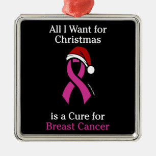 All I Want for Christmas/Hat...Breast Cancer Metal Ornament