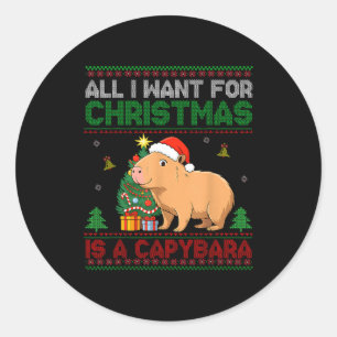 All I Want For Christmas Is A Capybara Ugly Sweate Classic Round Sticker