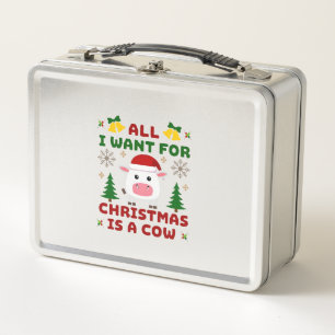 All I Want For Christmas Is A Cow Ugly Sweater T-S Metal Lunch Box