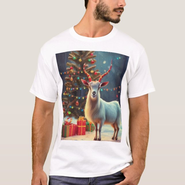  All I Want for Christmas  is a goat men's ugly  T-Shirt (Front)