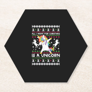 All I Want For Christmas Is A Unicorn T-Shirt Paper Coaster