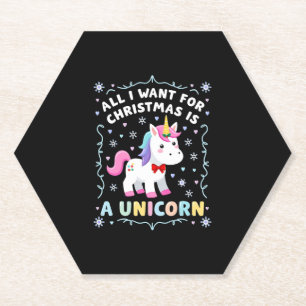 All I Want For Christmas Is A Unicorn Ugly Sweater Paper Coaster