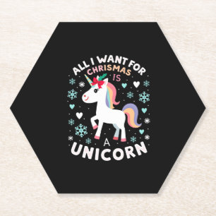 All I Want For Christmas Is A Unicorn Ugly Sweater Paper Coaster