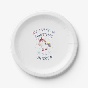 All I Want For Christmas Is A Unicorn Ugly Sweater Paper Plate