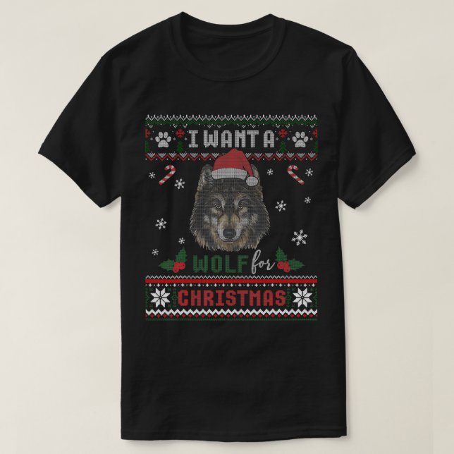 All I Want For Christmas Is a Wolf - Christmas Paj T-Shirt (Design Front)