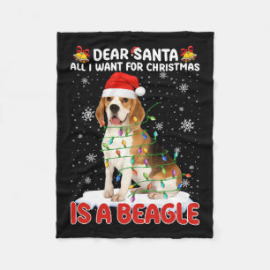 All I Want For Christmas Is Beagle Santa Hat Dog L Fleece Blanket