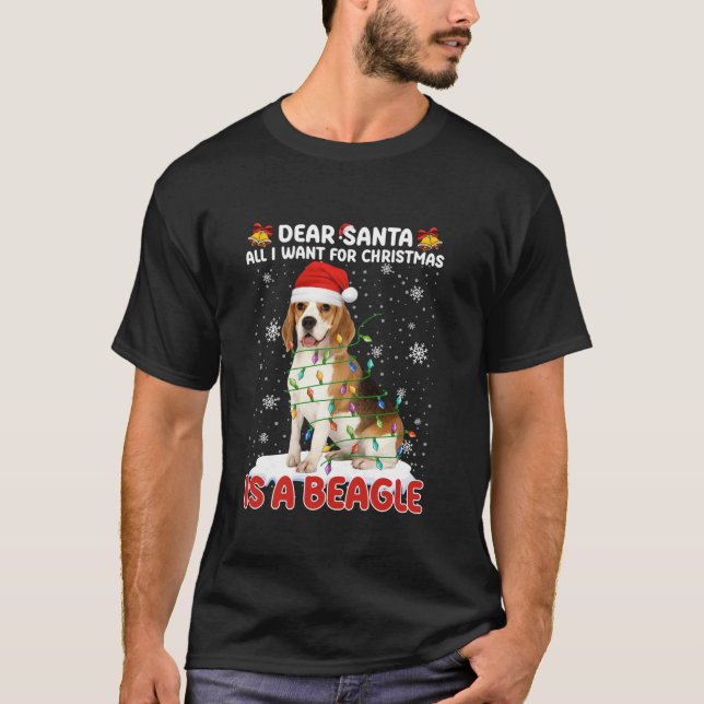 All I Want For Christmas Is Beagle Santa Hat Dog L T-Shirt (Front)