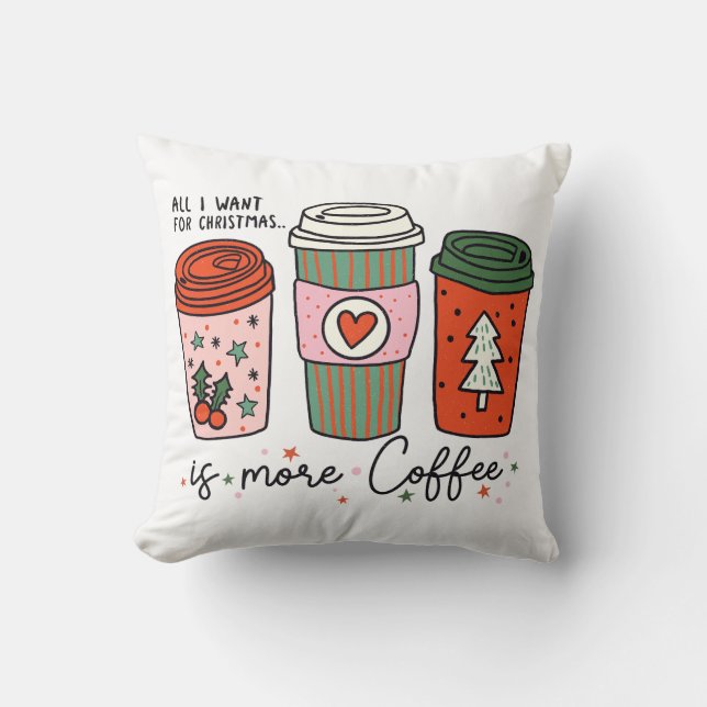 All I Want For Christmas Is Coffee Funny Throw Pillow (Front)