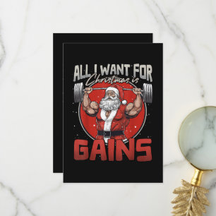 All I Want For Christmas Is Gains Funny Santa Thank You Card