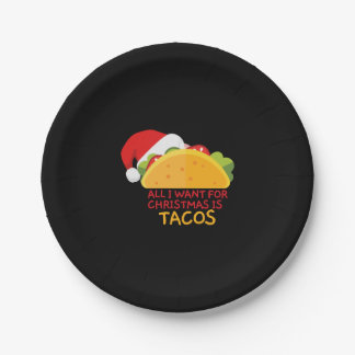 All I Want For Christmas Is Tacos Christmas Santa Paper Plate