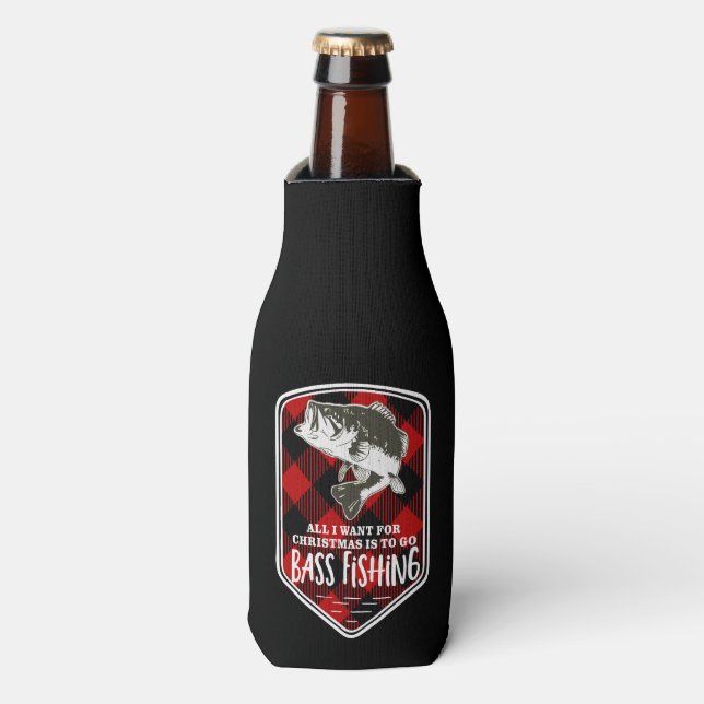 All I Want For Christmas Is To Go Bass Fishing Bottle Cooler (Bottle Front)