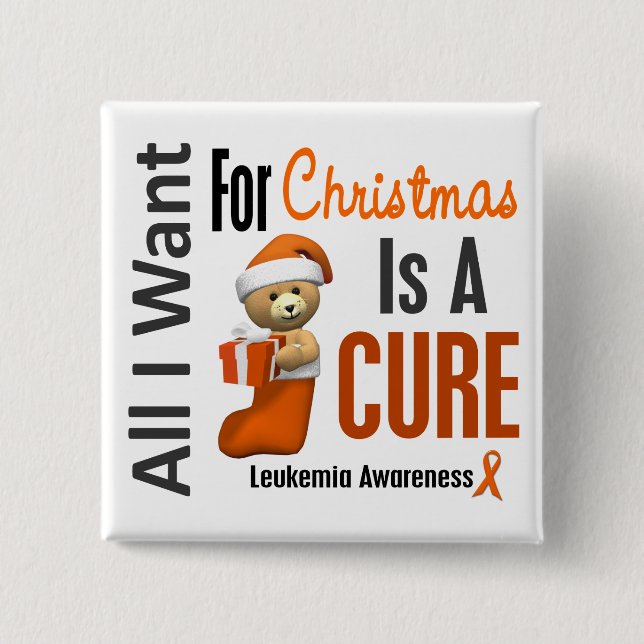 All I Want For Christmas Leukaemia 2 Inch Square Button (Front)
