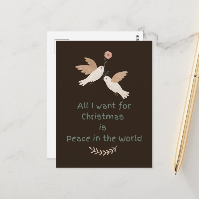 All I Want for Christmas Peace in the World Doves Postcard (Front/Back In Situ)