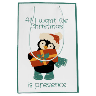 All I want for Christmas vintage penguin  Medium Gift Bag