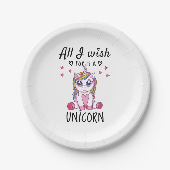All I wish for is a Unicorn Paper Plate (Front)