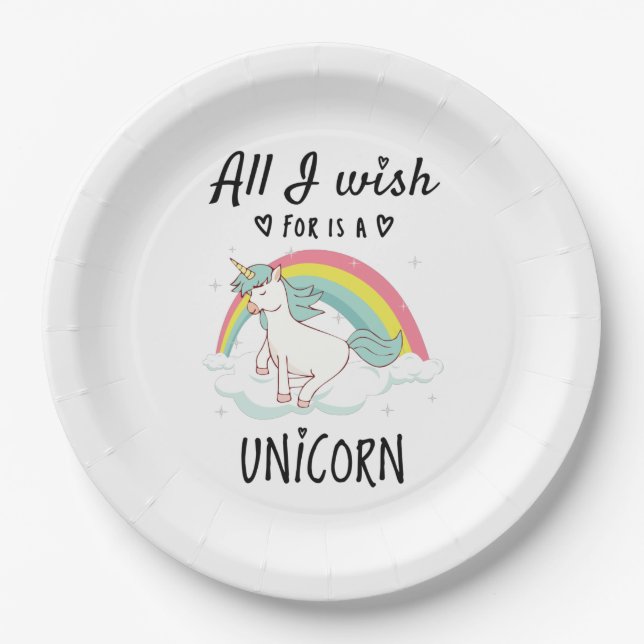 All I wish for is a Unicorn Paper Plate (Front)