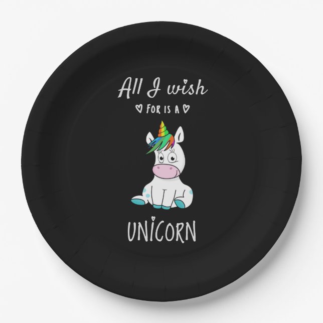All I wish for is a Unicorn Paper Plate (Front)