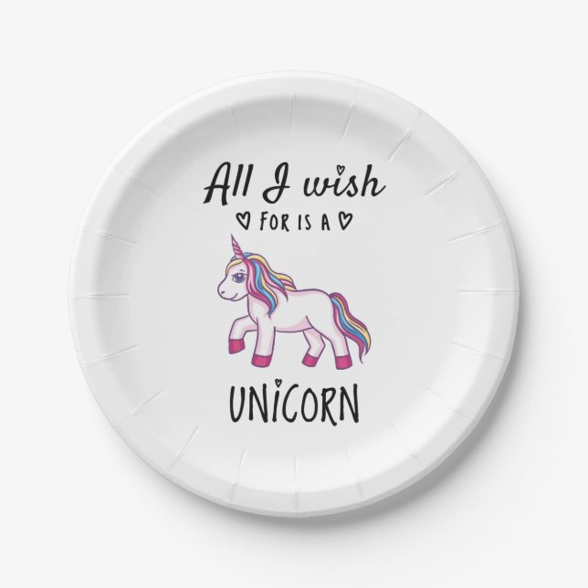 All I wish for is a Unicorn Paper Plate (Front)