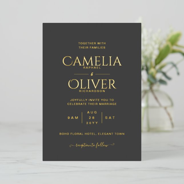  All-In-1 Black Gold Foil Wedding QR Code  (Standing Front)